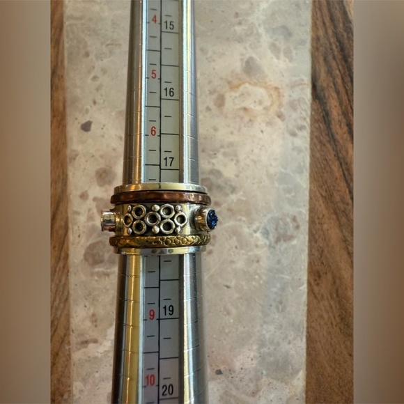 Vintage Sterling Silver Mixed Metal Spinner Ring w/ Blue Stone Boho Design 7.5 - Picture 6 of 6